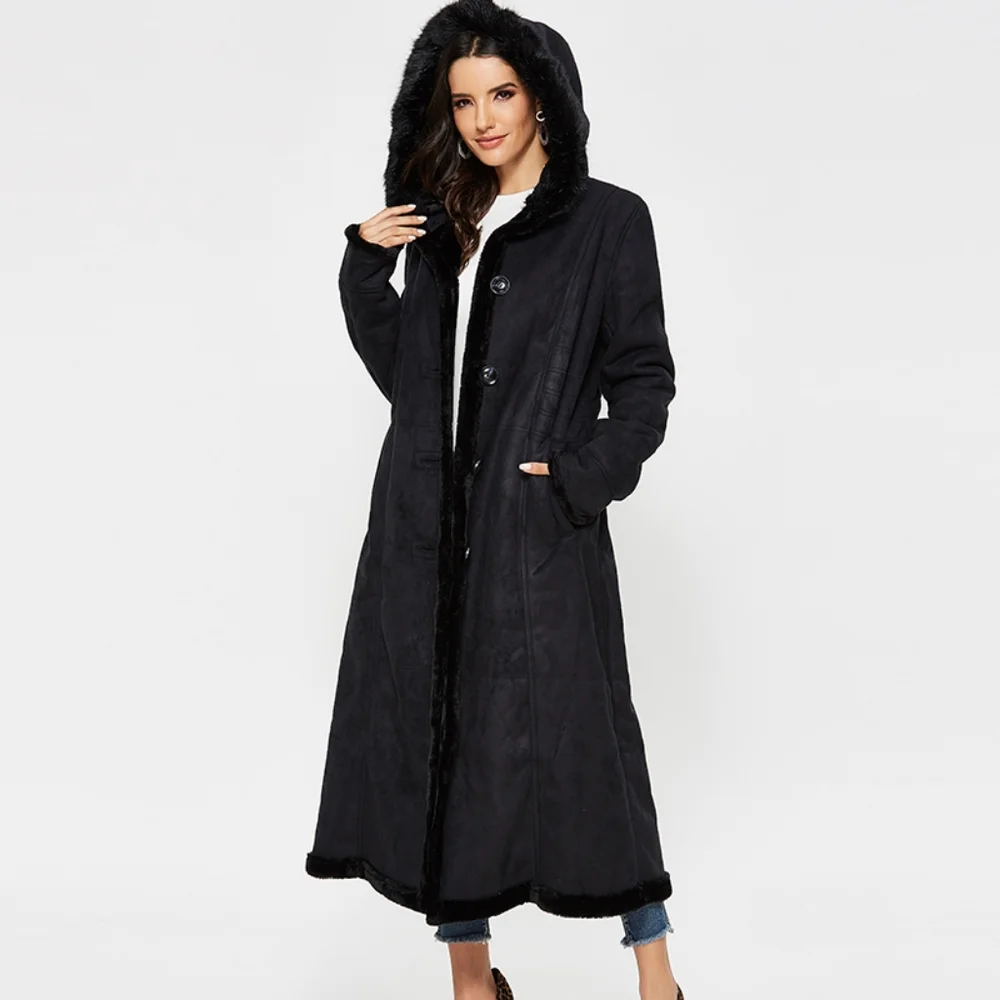 ❌SOLD❌ BGSD Hooded Shearling Maxi Walking Coat - Picture 4 of 8